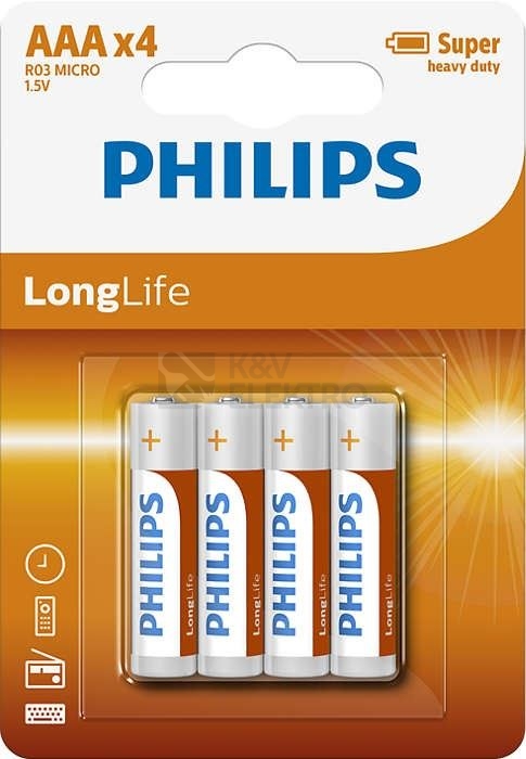Obrázek produktu Mikrotužkové baterie AAA Philips LongLife R03 L4B (blistr 4ks) 0