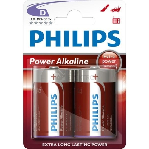 Baterie D Philips Power Alkaline LR20 P2B/10 alkalické (blistr 2ks)