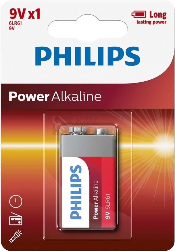 Obrázek produktu  Baterie 9V Philips alkalická Power Alkaline 1ks 6LR61P1B/10 0