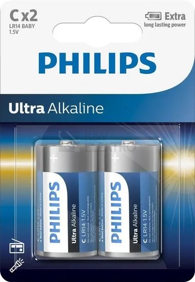 Obrázek produktu Baterie C Philips Ultra Alkaline LR14 E2B/10 alkalické (blistr 2ks) 0