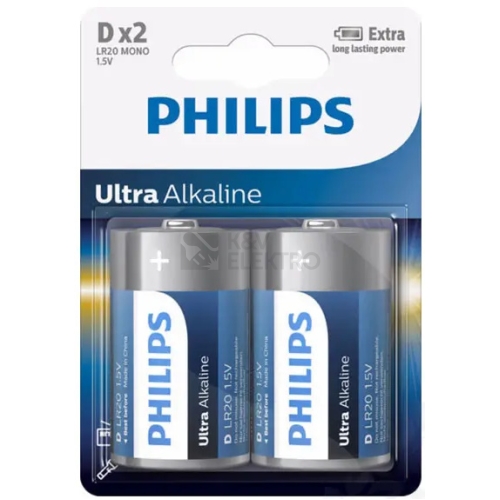 Baterie D Philips Ultra Alkaline LR20 E2B/10 alkalické (blistr 2ks)