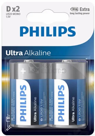 Obrázek produktu Baterie D Philips Ultra Alkaline LR20 E2B/10 alkalické (blistr 2ks) 0
