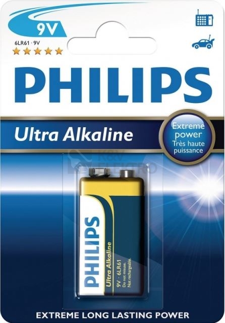 Obrázek produktu  Baterie 9V Philips Ultra ALKALINE 1ks 6LR61E1B/10 alkalické 0