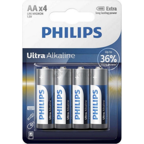 Tužkové baterie AA Philips Ultra Alkaline LR6 E4B alkalické (blistr 4ks)