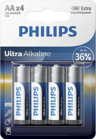 Obrázek produktu Tužkové baterie AA Philips Ultra Alkaline LR6 E4B alkalické (blistr 4ks) 0