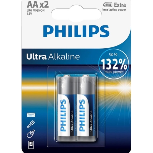 Tužkové baterie AA Philips Ultra Alkaline LR6 E2B alkalické (blistr 2ks)