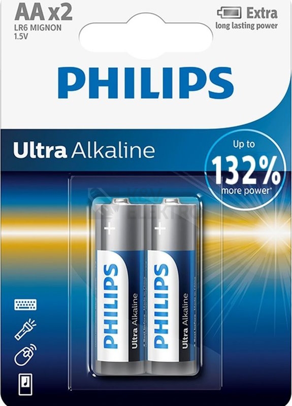 Obrázek produktu Tužkové baterie AA Philips Ultra Alkaline LR6 E2B alkalické (blistr 2ks) 0