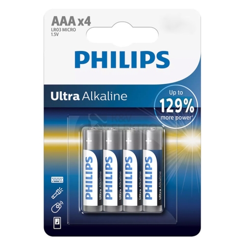 Mikrotužkové baterie AAA Philips Ultra Alkaline LR03 E4B alkalické (blistr 4ks)