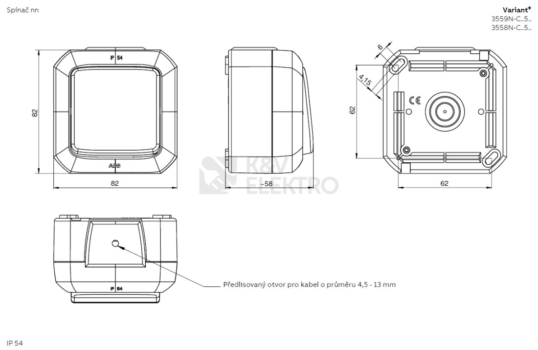 Obrázek produktu ABB Variant+ vypínač č.2S IP54 bílá 3558N-C02512 B s popisovým polem 2