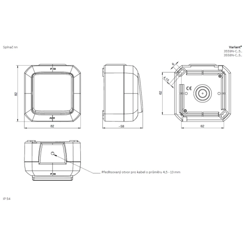 ABB Variant+ vypínač č.6 IP54 šedá 3558N-C06540 S pro průběžnou montáž (obrázek 3)
