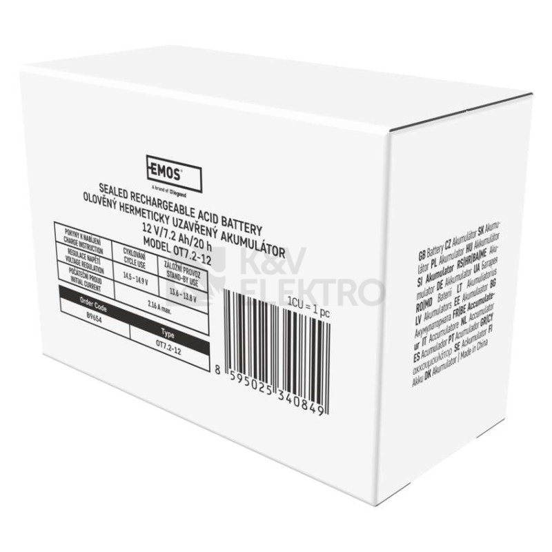 Obrázek produktu Olověný akumulátor EMOS B9654 12V 7,2Ah faston 4,8mm 1201000800 2