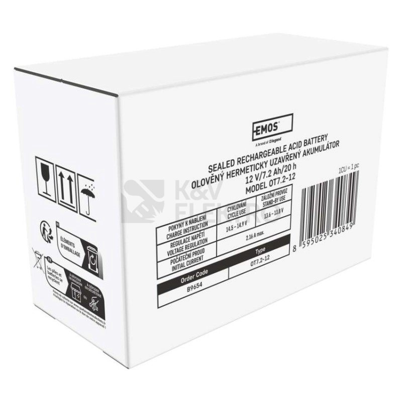 Obrázek produktu Olověný akumulátor EMOS B9654 12V 7,2Ah faston 4,8mm 1201000800 3