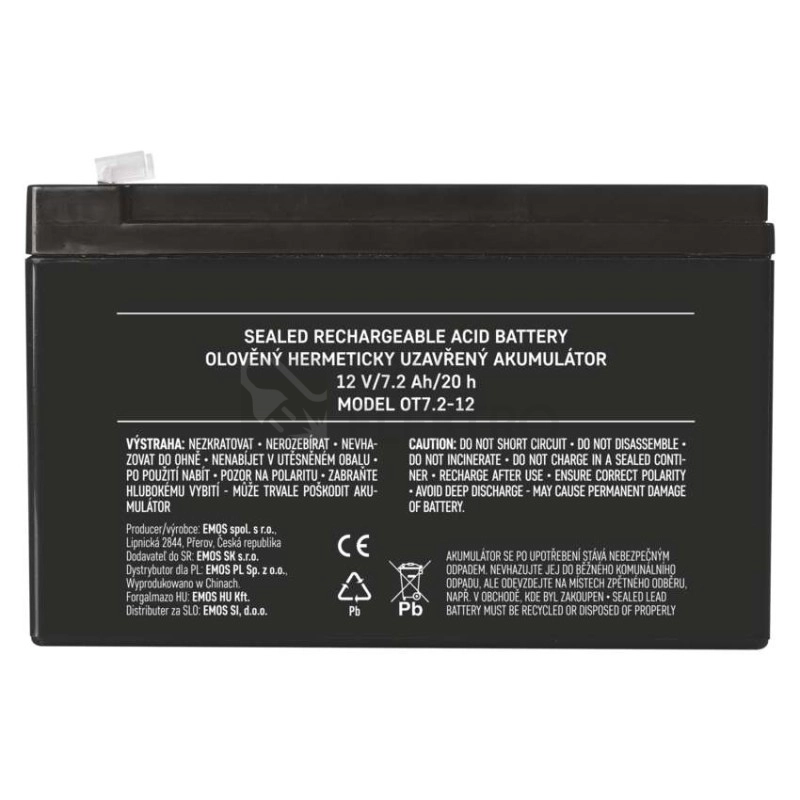 Obrázek produktu Olověný akumulátor EMOS B9654 12V 7,2Ah faston 4,8mm 1201000800 7