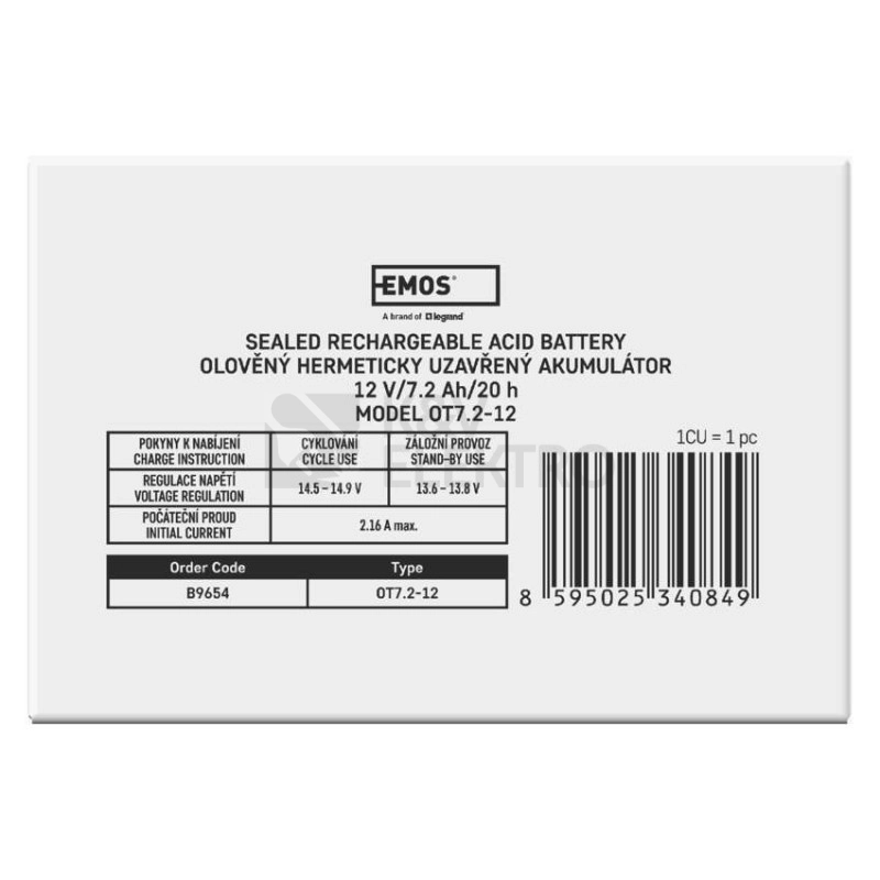 Obrázek produktu Olověný akumulátor EMOS B9654 12V 7,2Ah faston 4,8mm 1201000800 8