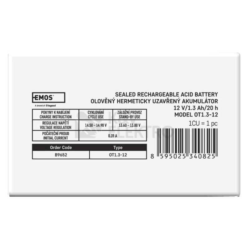 Obrázek produktu Olověný akumulátor EMOS B9652 12V 1,3Ah 2