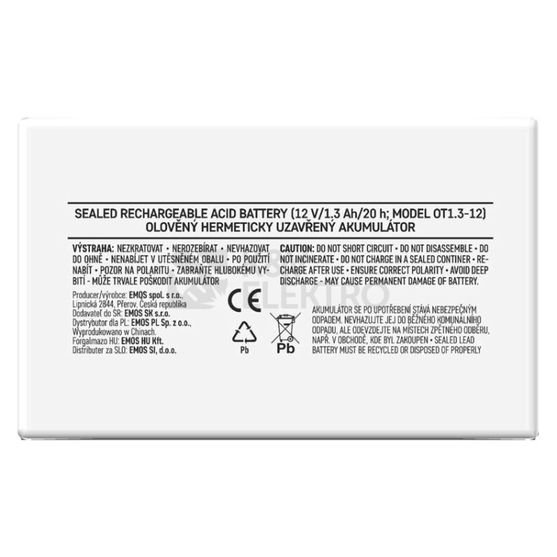 Obrázek produktu Olověný akumulátor EMOS B9652 12V 1,3Ah 3