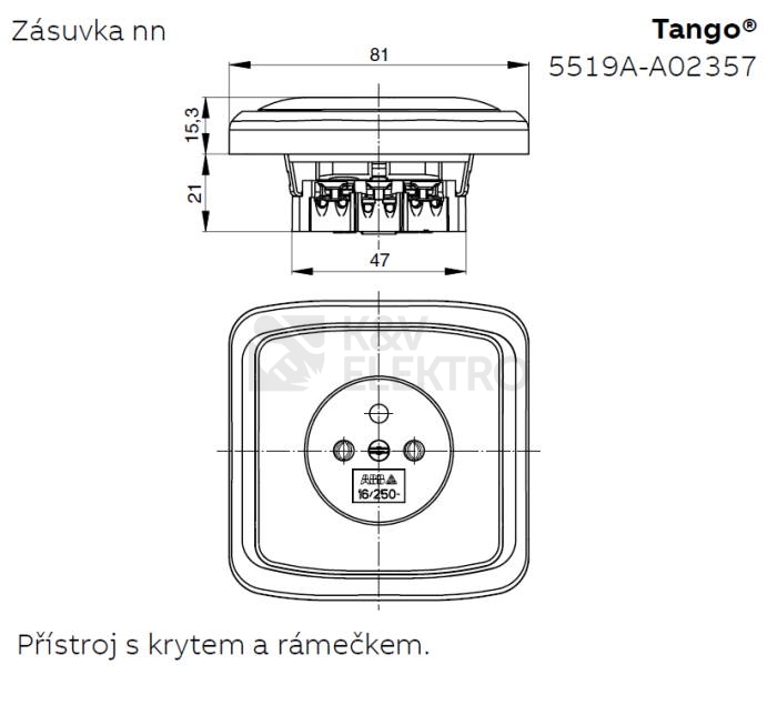 Obrázek produktu ABB Tango zásuvka kouřová šedá 5519A-A02357 S2 s clonkami 1