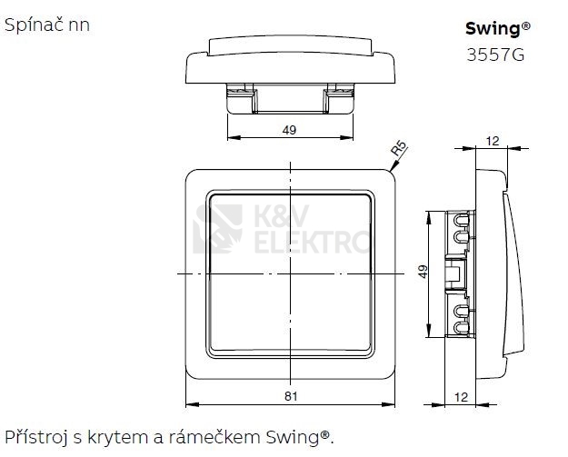 Obrázek produktu ABB Swing (L) tlačítko č.1/0So, 1/0S krémová 3557G-A91342 C1 2