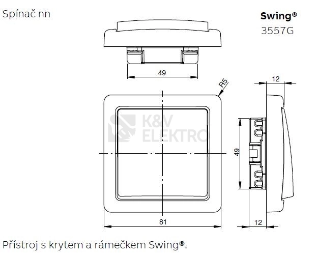 Obrázek produktu ABB Swing (L) tlačítko č.1/0 hnědá 3557G-A80343 H1 symbol zvonku 2