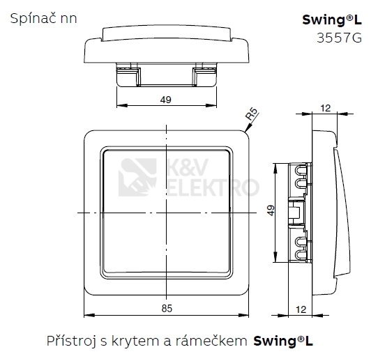 Obrázek produktu ABB Swing (L) tlačítko č.1/0 hnědá 3557G-A80343 H1 symbol zvonku 3