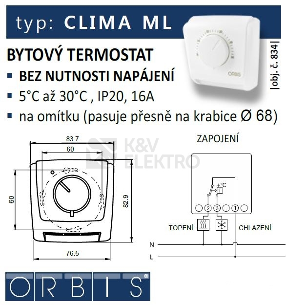 Obrázek produktu Mechanický termostat Orbis CLIMA ML 1000834 3