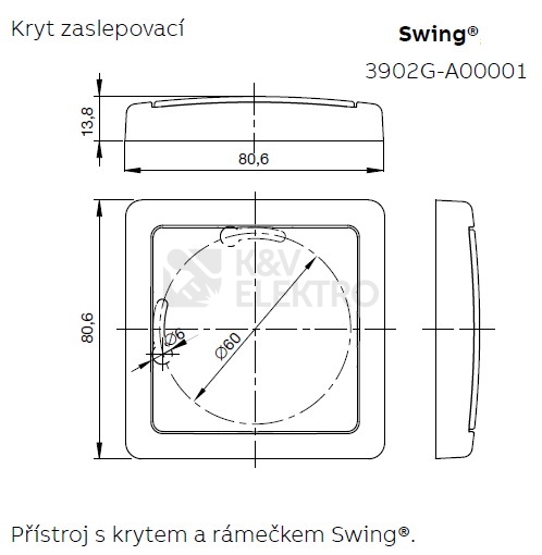 Obrázek produktu ABB Swing (L) záslepka světle šedá 3902G-A00001 S1 1