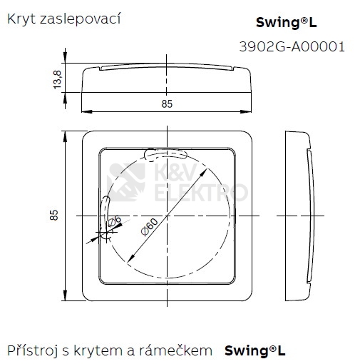 Obrázek produktu ABB Swing (L) záslepka světle šedá 3902G-A00001 S1 2
