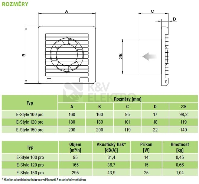 Obrázek produktu Axiální koupelnový ventilátor se zpětnou klapkou E-STYLE 120 PRO 1