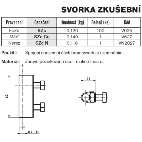 Svorka zkušební nerez SZc N TREMIS VN2027 (obrázek 2)