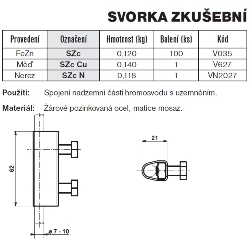 Svorka zkušební měď SZc Cu TREMIS V627