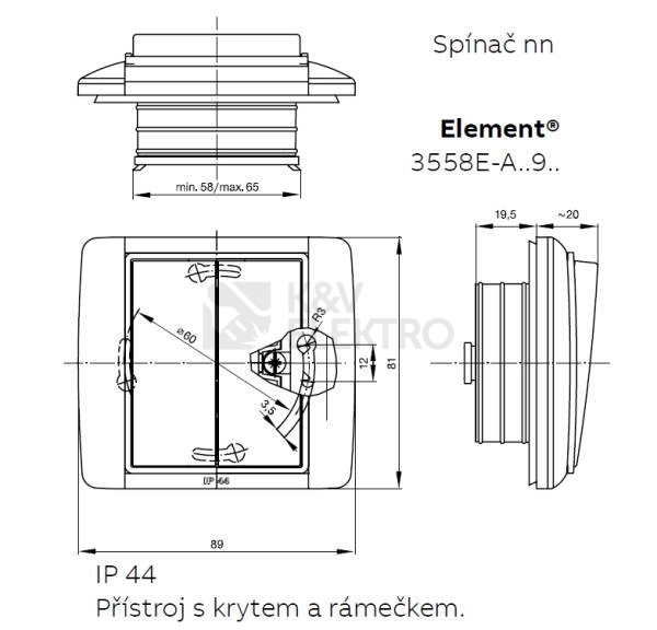 Obrázek produktu ABB Element,Time vypínač č.6 IP44 s popisovým polem bílá bílá 3558E-A06910 03 2