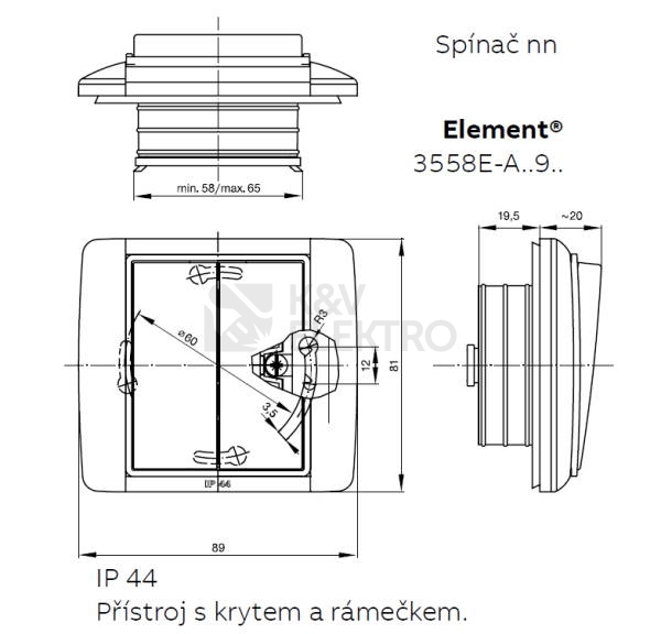 Obrázek produktu  ABB Time vypínač č.6 IP44 titanová 3558E-A06910 08 s popisovým polem 2