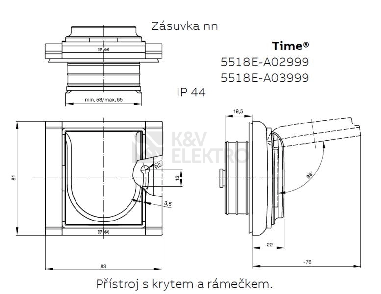 Obrázek produktu ABB Time zásuvka IP44 šampaňská 5518E-A02999 33 s clonkami 2