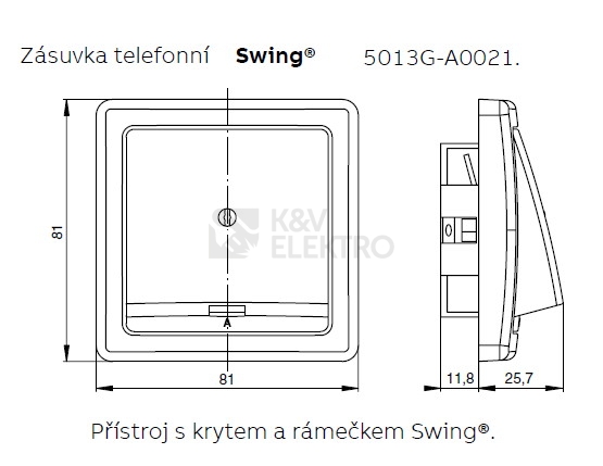 Obrázek produktu ABB Swing (L) kryt zásuvky telefonní světle šedá 5013G-A00213 S1 1