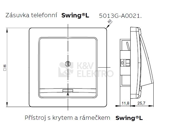 Obrázek produktu ABB Swing (L) kryt zásuvky telefonní světle šedá 5013G-A00213 S1 2