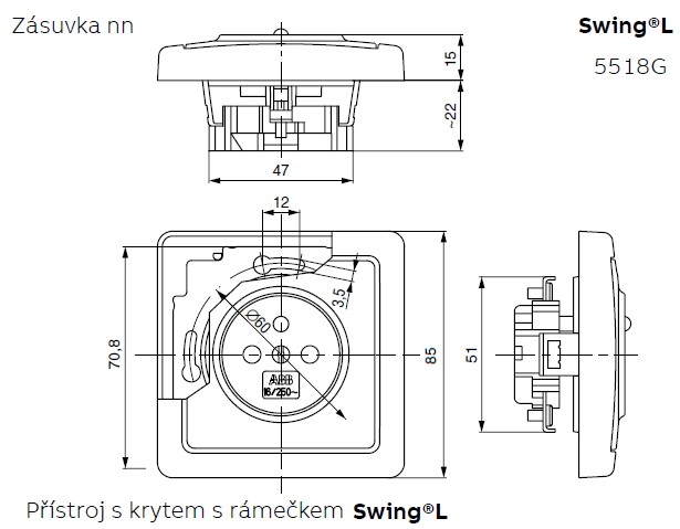 ABB Swing (L) zásuvka světle šedá 5518G-A02349 S1 (obrázek 3)
