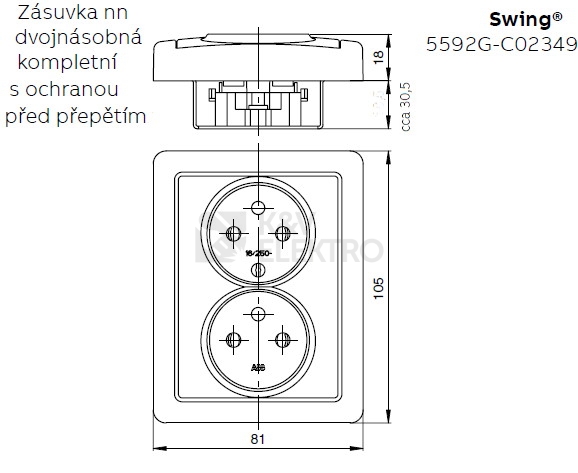 Obrázek produktu ABB Swing dvojzásuvka jasně bílá 5592G-C02349 B1 s přepěťovou ochranou 1