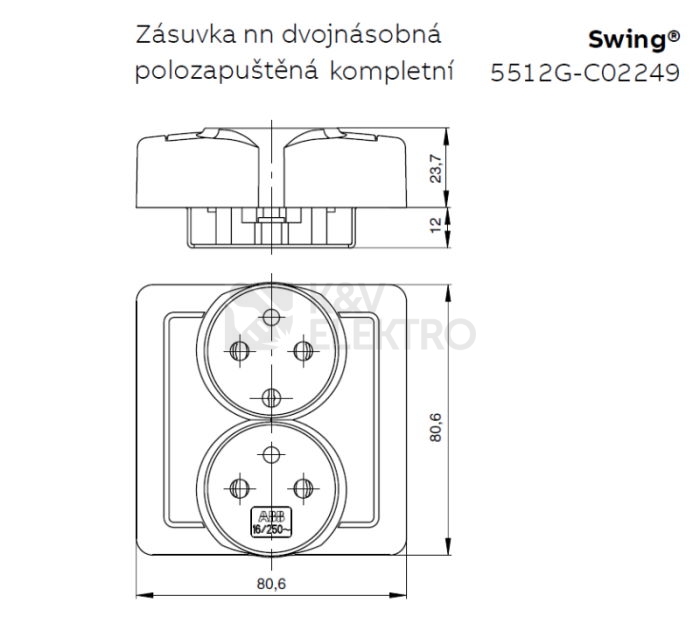Obrázek produktu ABB Swing dvojzásuvka jasně bílá 5512G-C02249 B1 polozapuštěná 1