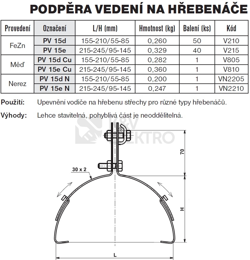 Obrázek produktu Podpěra vedení na hřebenáče velká PV 15e TREMIS V215 1