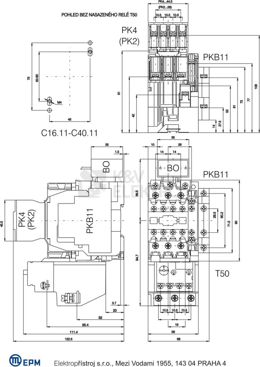 Obrázek produktu Stykač 40A 3P Elektropřístroj C40.11 220-230V/50HZ 1NO+1NC 1