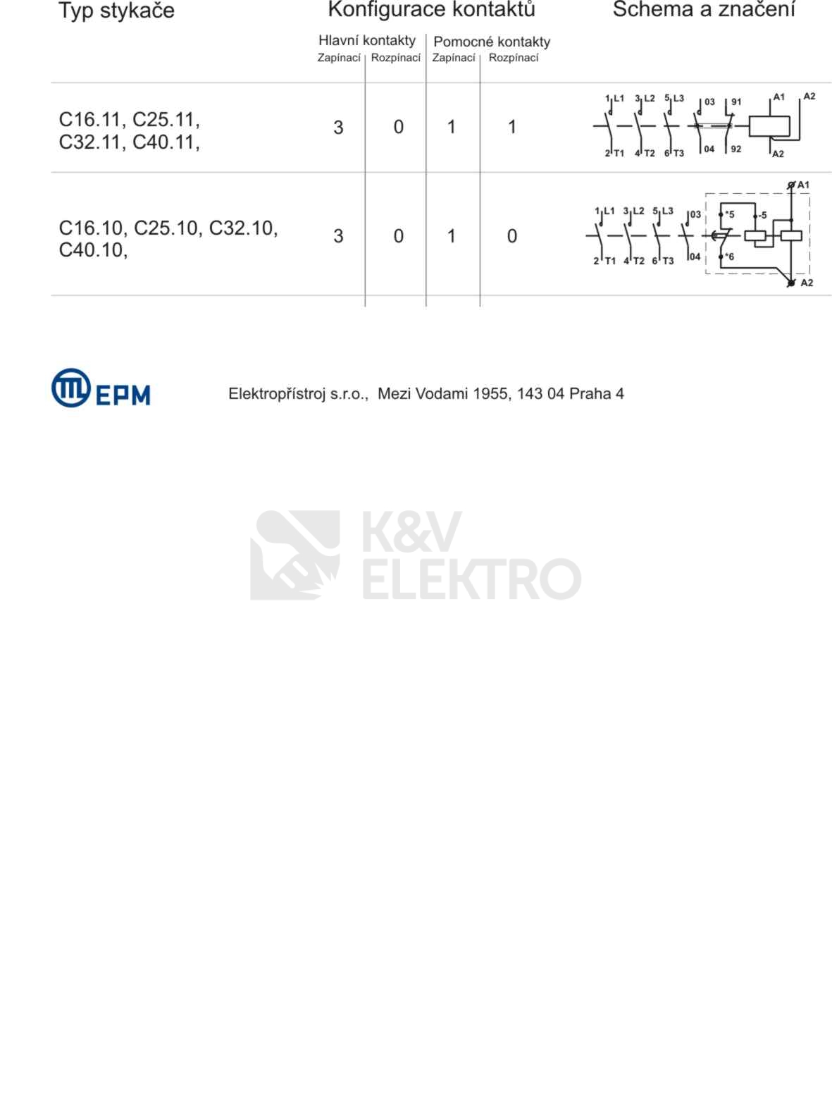 Obrázek produktu Stykač 40A 3P Elektropřístroj C40.11 220-230V/50HZ 1NO+1NC 2