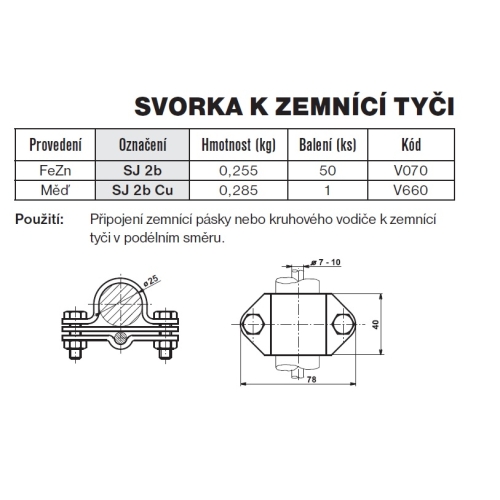 Svorka k zemnící tyči SJ 2b TREMIS V070