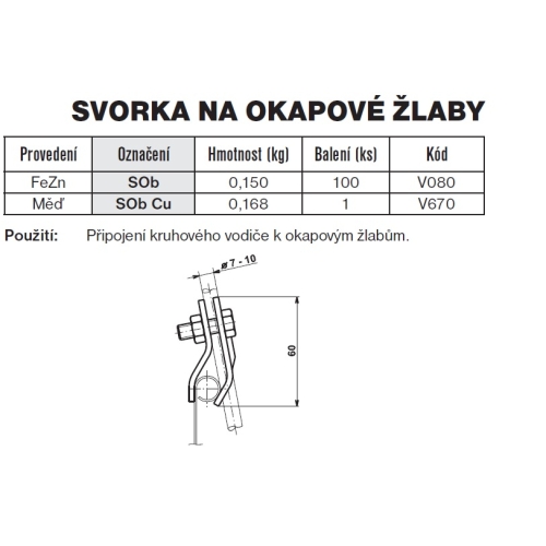 Svorka na okapové žlaby měď SOb Cu TREMIS V670