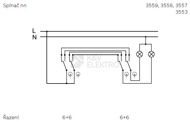 Obrázek produktu ABB Element vypínač č.6+6 dvojitý IP44 slonová kost ledová bílá 3558E-A52940 21 1