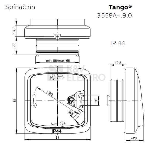 Obrázek produktu ABB Tango vypínač č.6+6 dvojitý IP44 slonová kost 3558A-52940 C 2