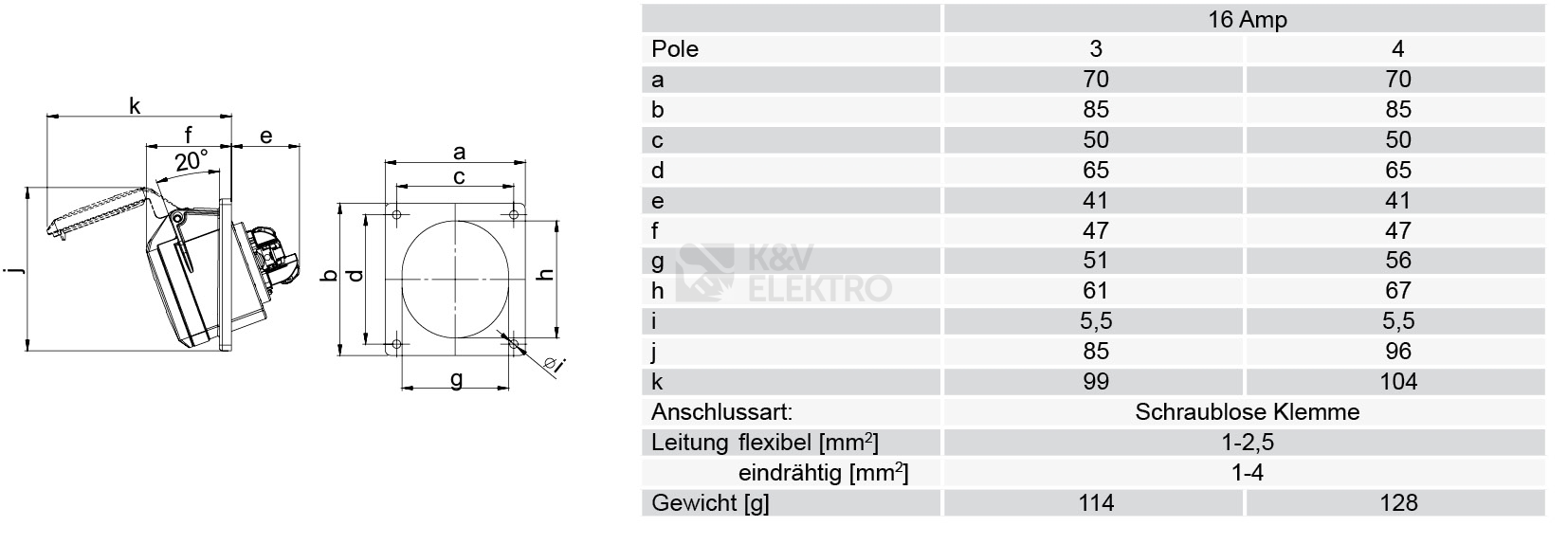 Obrázek produktu Zásuvka vestavná PCE 414-6 16A/4P/400V IP44 1