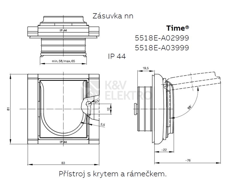 Obrázek produktu ABB Element zásuvka IP44 slonová kost/ledová bílá 5518E-A02999 21 s clonkami 2