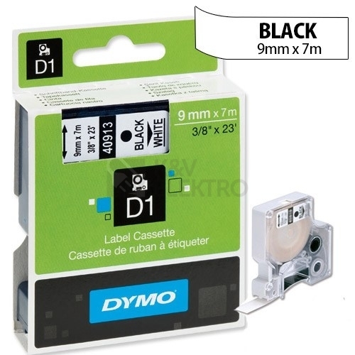 Obrázek produktu Páska do štítkovače Dymo 40913 bílá/černá 9mm/7m S0720680 0