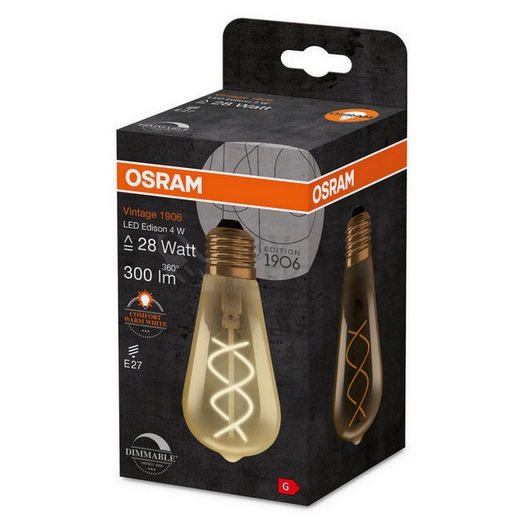 Obrázek produktu  LED žárovka Vintage 1906 E27 OSRAM 4W (25W) teplá bílá (2000K) Retro Filament Gold Edison stmívatelná 1
