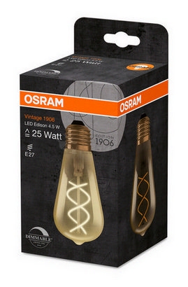 Obrázek produktu  LED žárovka Vintage 1906 E27 OSRAM 4W (25W) teplá bílá (2000K) Retro Filament Gold Edison stmívatelná 4